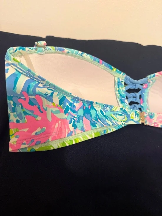 Lilly Pulitzer Pink & Blue Lattice Bikini Top 14 - Picture 11 of 12